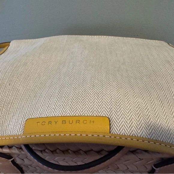 Tory Burch Beige and Yellow Woven Tote Basket Bag - Picture 8 of 11